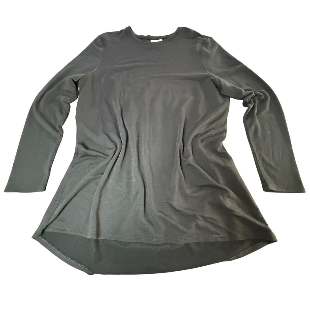 Pure Jill Black Tunic Top Long Sleeve‎ High Low Hem Casual Size L